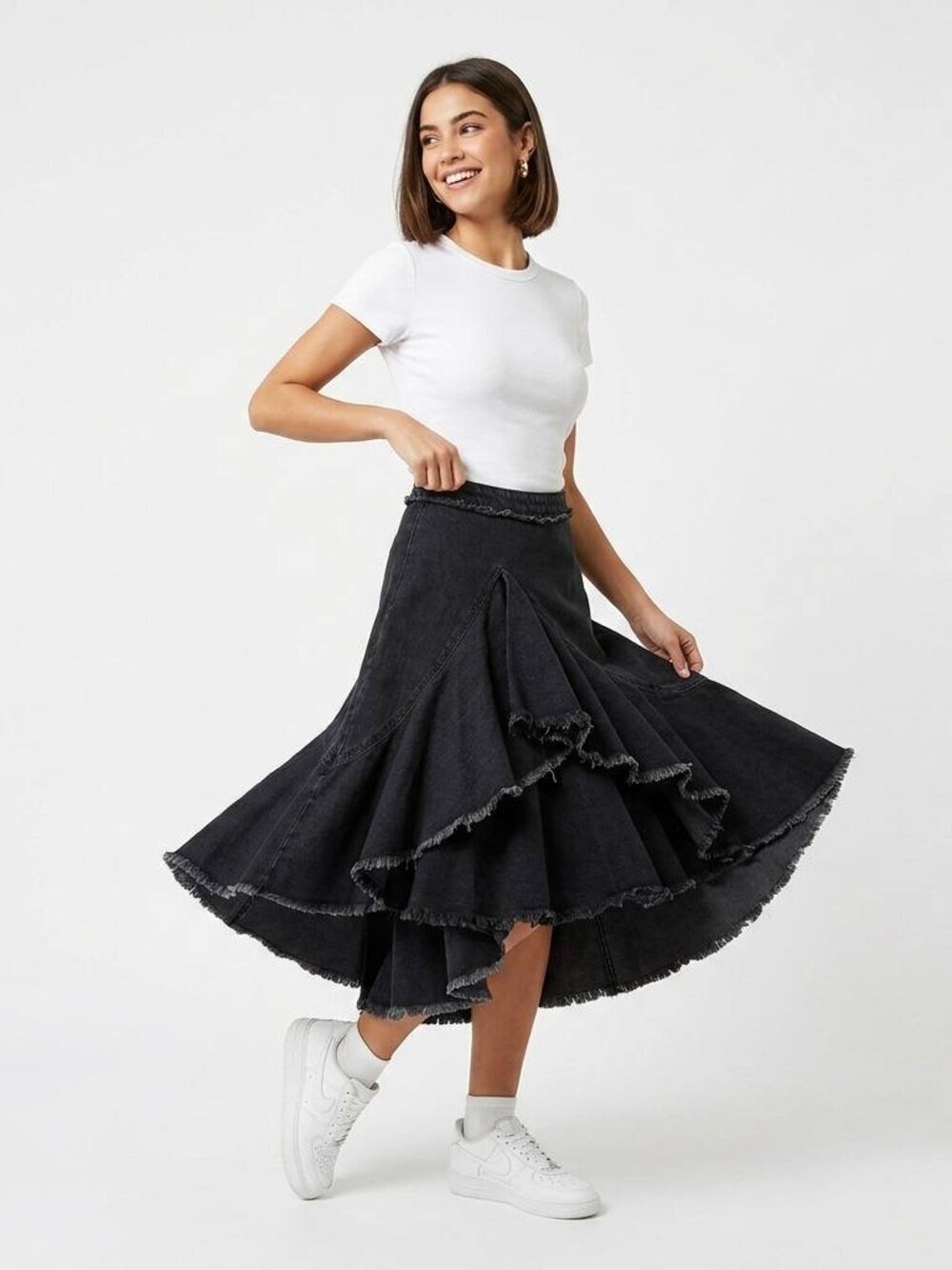 NWT! ZARA Denim Woman’s Midi Skirt in Charcoal Grey - Size Small